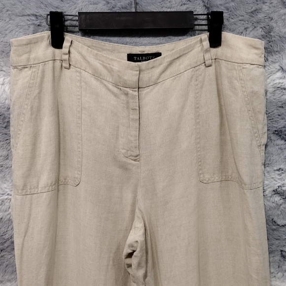 Talbots 100% Linen Wide Leg Pants Women's 12P Cream Lagenlook Minimalist Beach - Picture 2 of 8